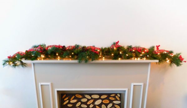 Christmas Garland with a Plaid Ribbon