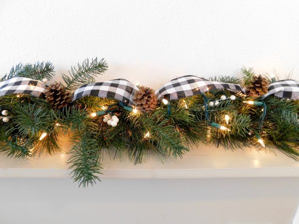 Christmas Garland with White Buffalo Check Ribbon - Image 2