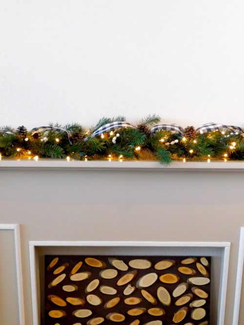 Christmas Garland with White Buffalo Check Ribbon