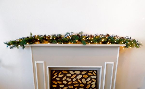 Christmas Garland with White Buffalo Check Ribbon