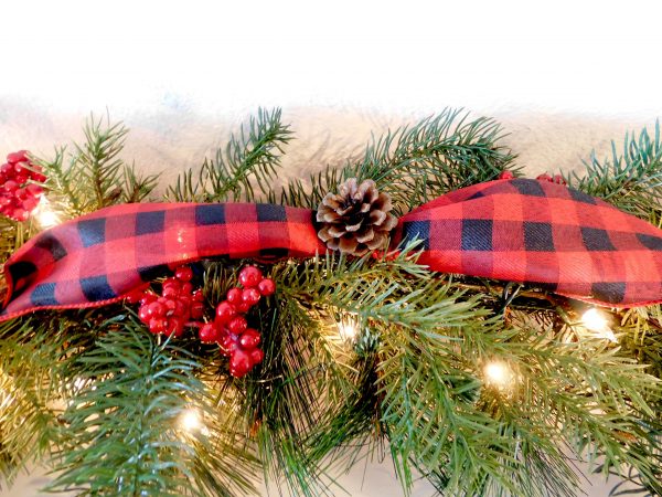 Christmas Garland with Red Buffalo Check Ribbon - Image 2