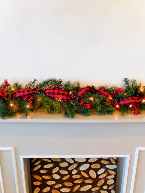 Christmas Garland with Red Buffalo Check Ribbon