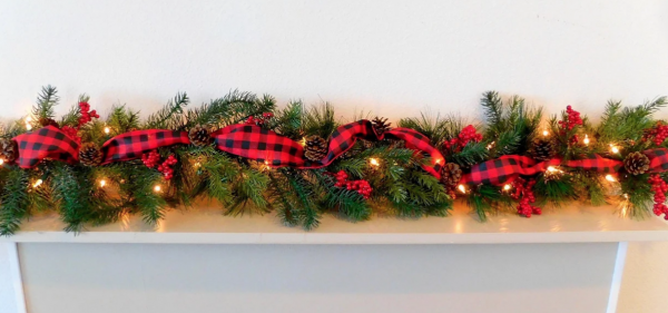 Christmas Garland with Red Buffalo Check Ribbon - Image 3