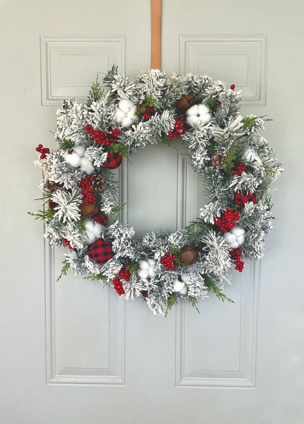 Flocked Buffalo Check Christmas Wreath - Image 4