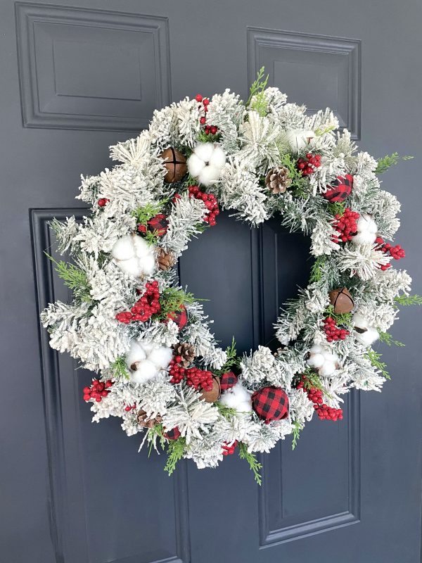 Flocked Buffalo Check Christmas Wreath - Image 3