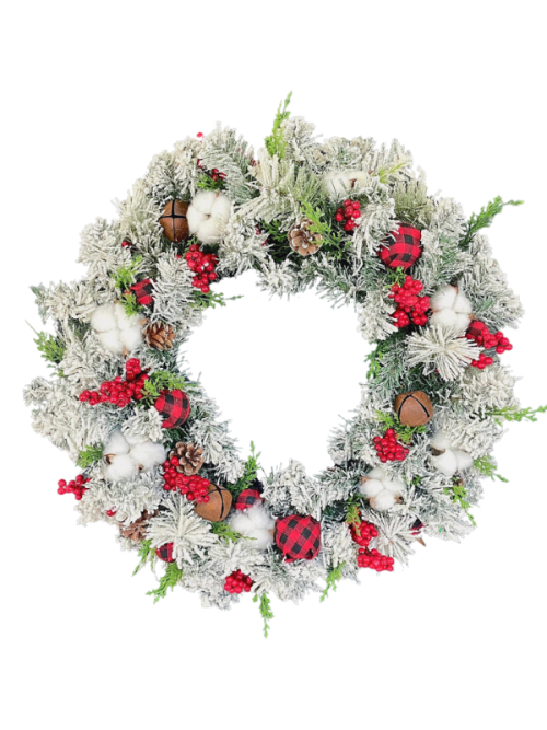 Flocked Buffalo Check Christmas Wreath