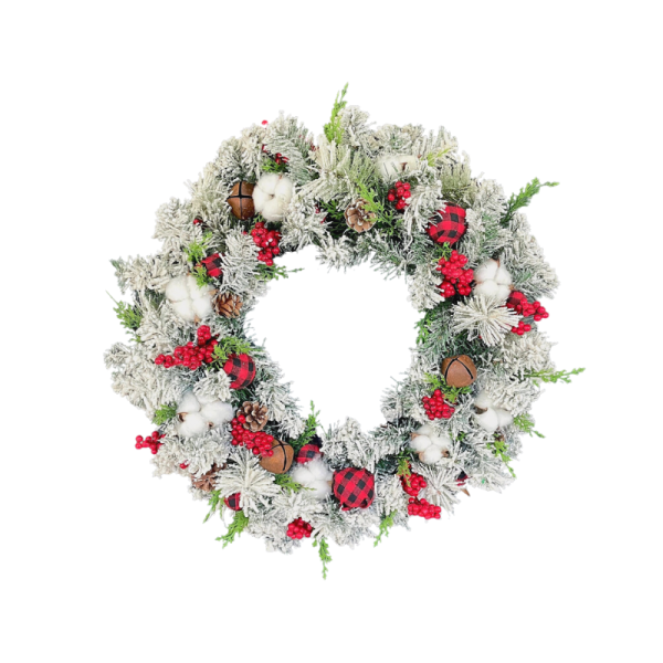 Flocked Buffalo Check Christmas Wreath