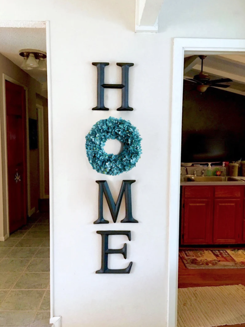 Home Letters with Blue Hydrangea Wreath (more colors available)