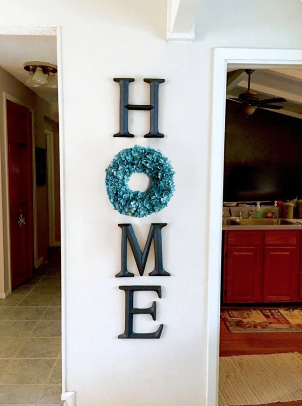 Home Letters with Blue Hydrangea Wreath (more colors available)
