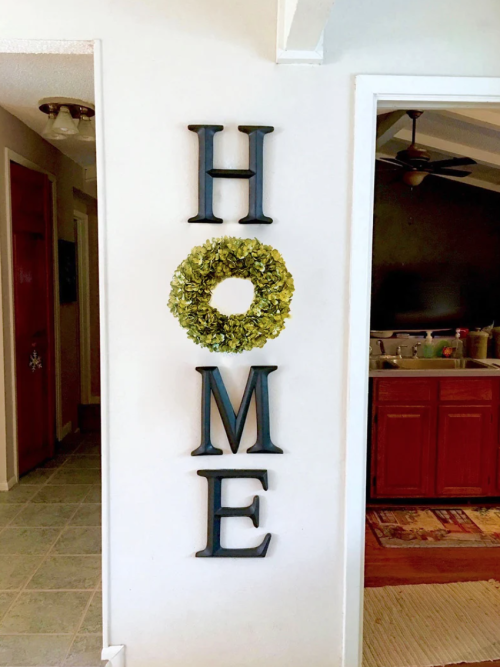 Home Letters with Olive Green Hydrangea Wreath (more colors available)