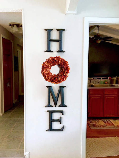 Home Letters with Orange Hydrangea Wreath (more colors available)