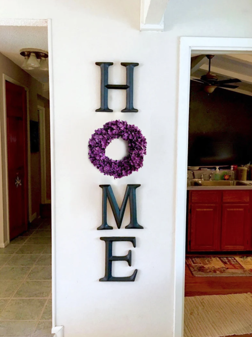 Home Letters with Purple Hydrangea Wreath (more colors available)