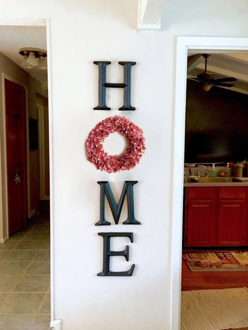 Home Letters with Pink Hydrangea Wreath (more colors available)