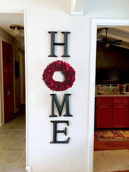 Home Letters with Red Hydrangea Wreath (more colors available)