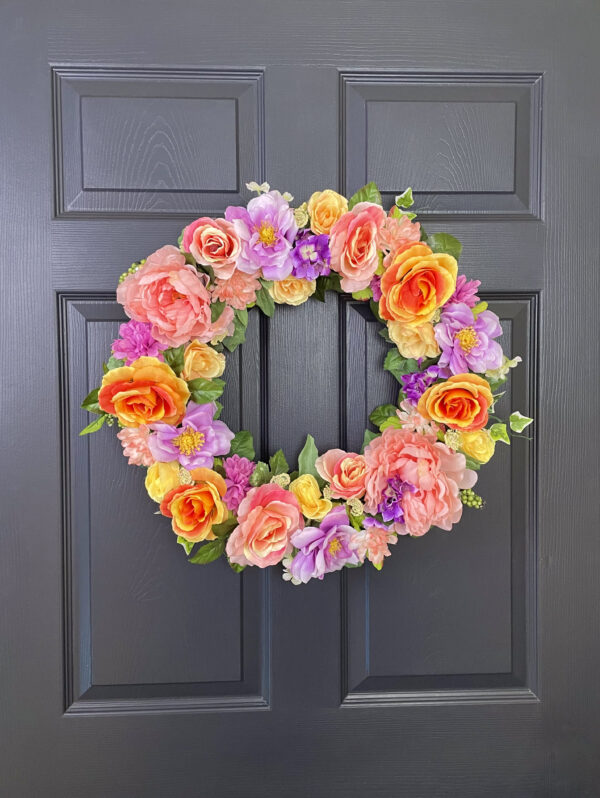 Purple and Peach Spring Wreath - Image 2
