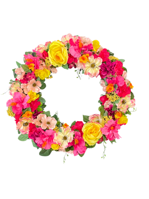 Pink and Yellow Spring Wreath