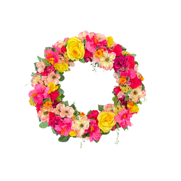 Pink and Yellow Spring Wreath