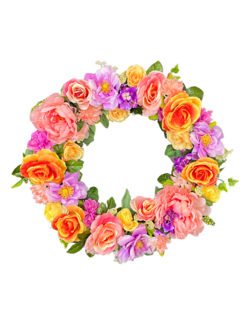 Purple and Peach Spring Wreath