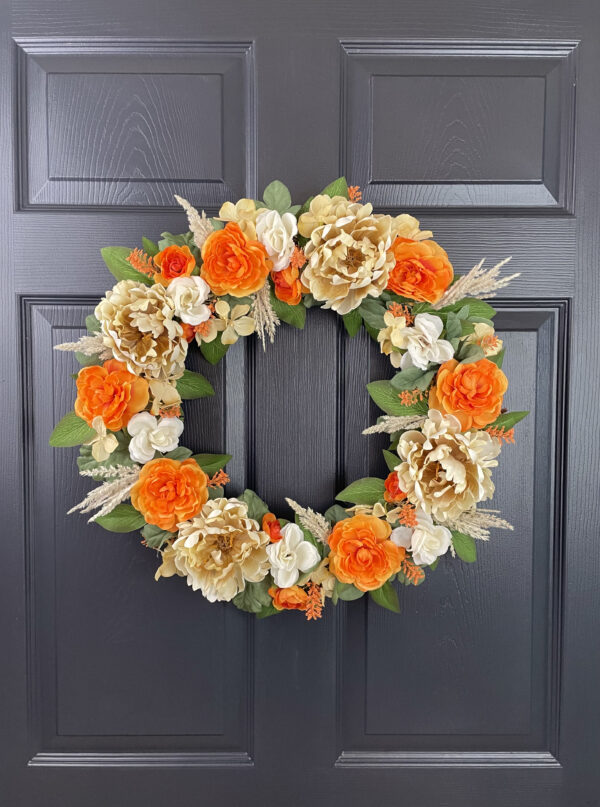 Orange and Cream Fall Wreath - Image 2
