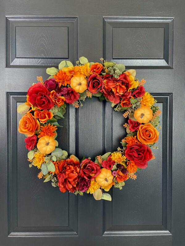 Orange Pumpkin Fall Wreath - Image 2