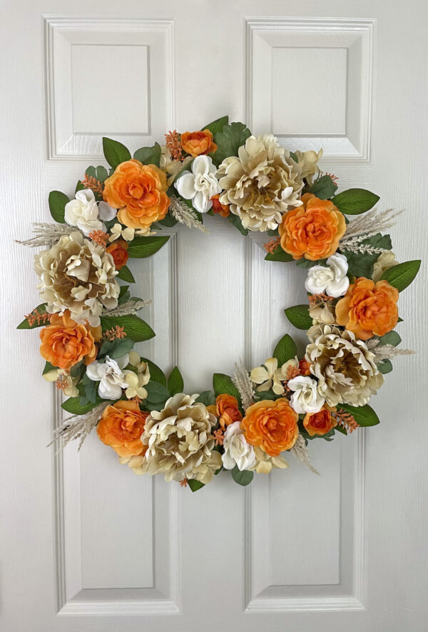 Orange and Cream Fall Wreath - Image 7