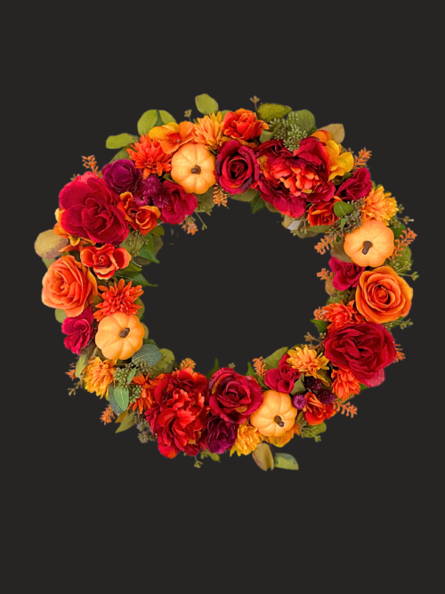 Orange Pumpkin Fall Wreath