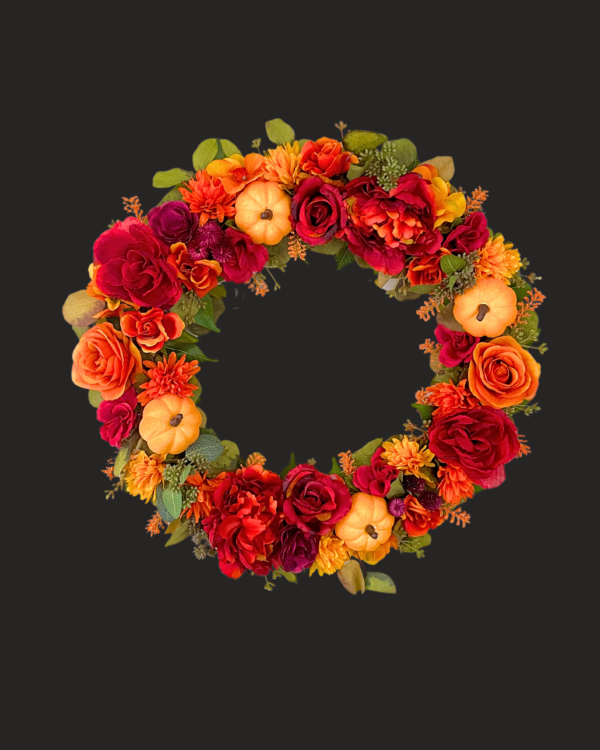 Orange Pumpkin Fall Wreath