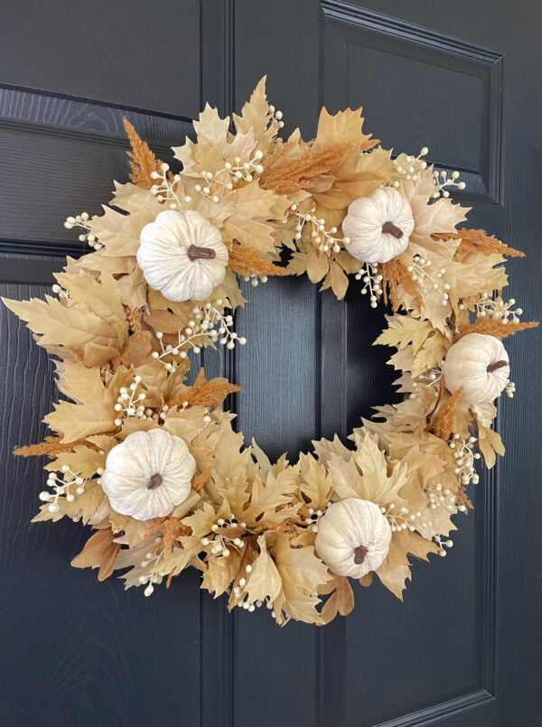 Velvet Pumpkin Maple Leaf Wreath - Image 7