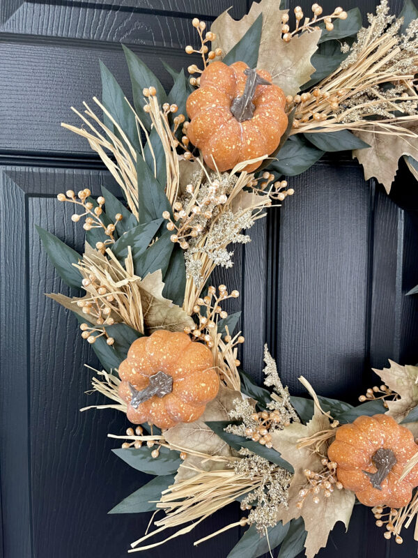 Orange Pumpkin Maple Leaf Wreath - Image 3