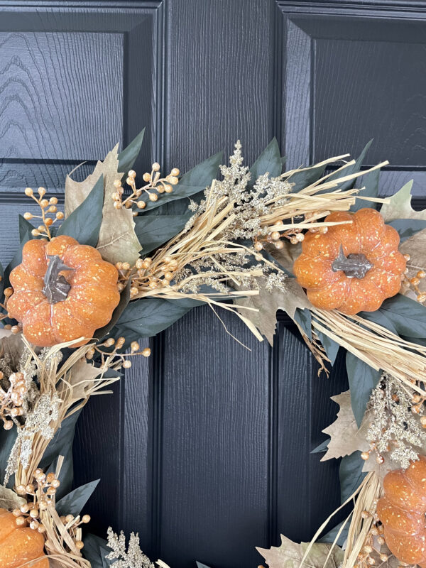 Orange Pumpkin Maple Leaf Wreath - Image 4