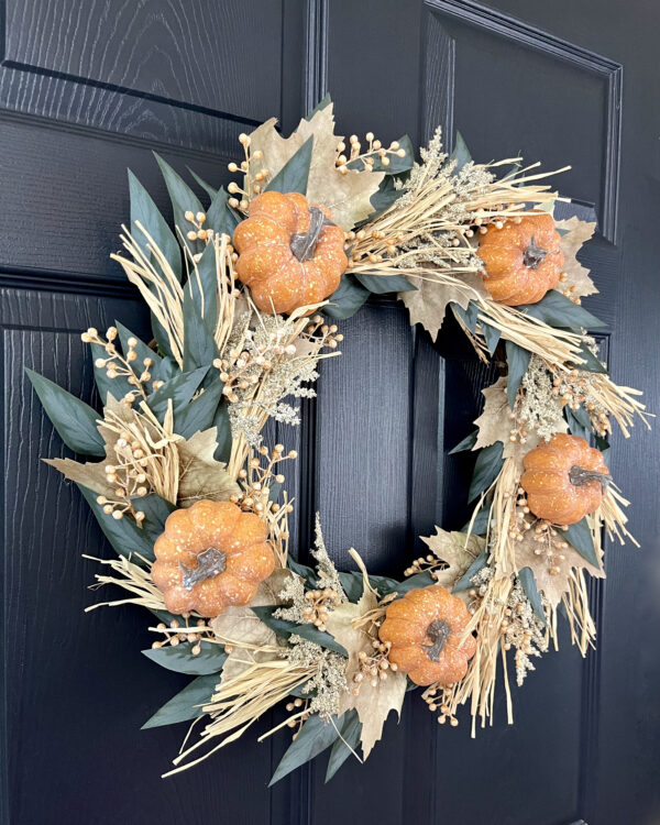 Orange Pumpkin Maple Leaf Wreath - Image 7