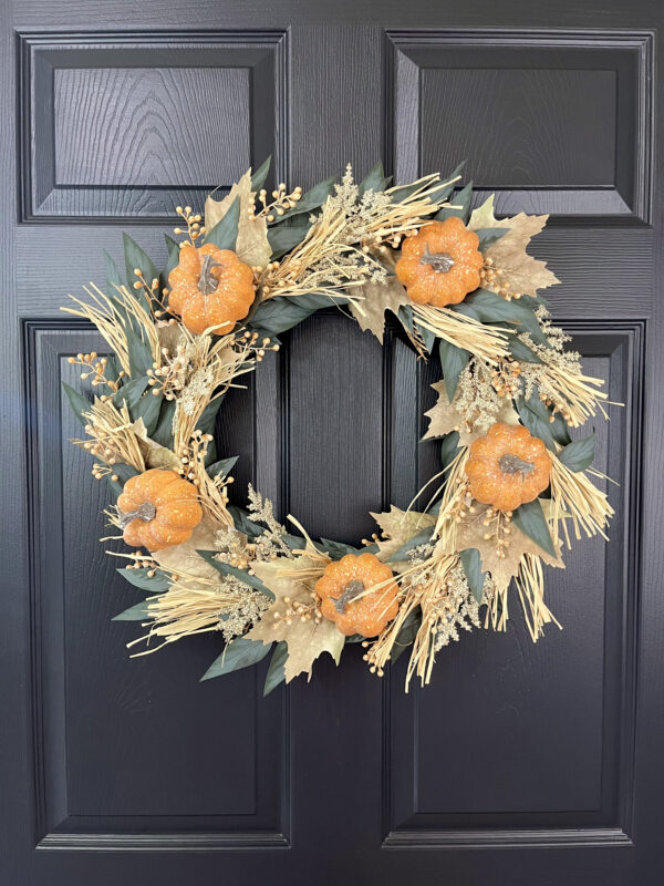 Orange Pumpkin Maple Leaf Wreath - Image 2