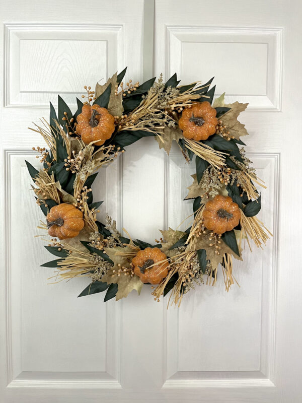 Orange Pumpkin Maple Leaf Wreath - Image 8