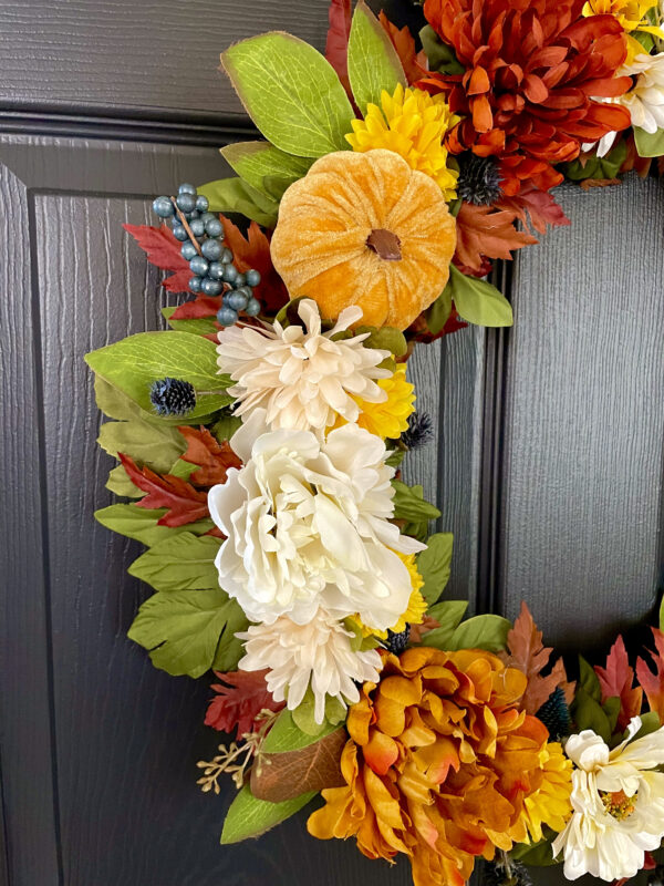 Velvet Pumpkin Peony Wreath - Image 3