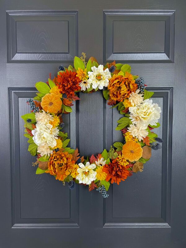 Velvet Pumpkin Peony Wreath - Image 2