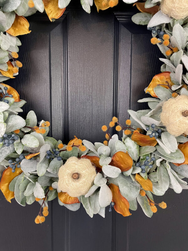 Lamb's Ear Fall Berry Wreath with Pumpkins - Image 7