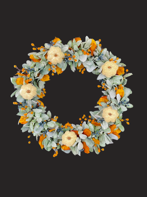 Lamb's Ear Fall Berry Wreath with Pumpkins