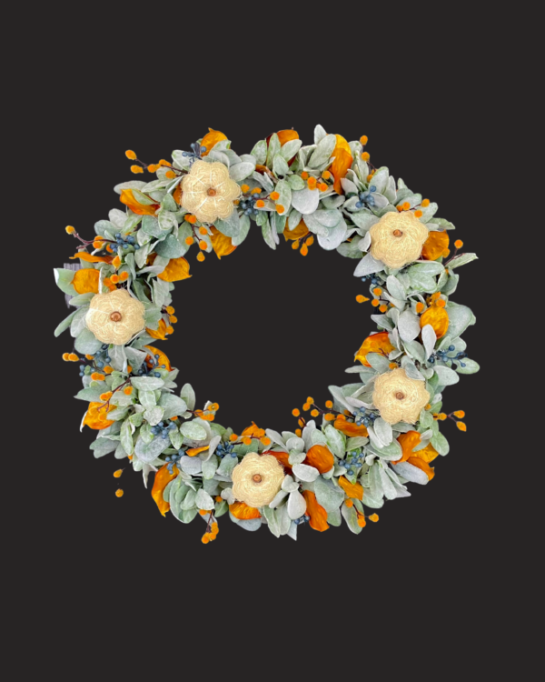 Lamb's Ear Fall Berry Wreath with Pumpkins