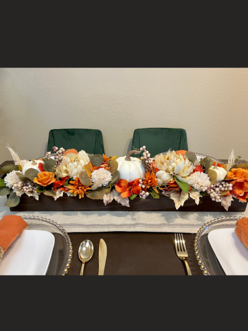 Orange and Green Pumpkin Centerpiece
