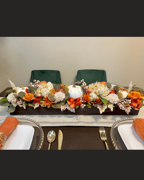 Orange and Green Pumpkin Centerpiece