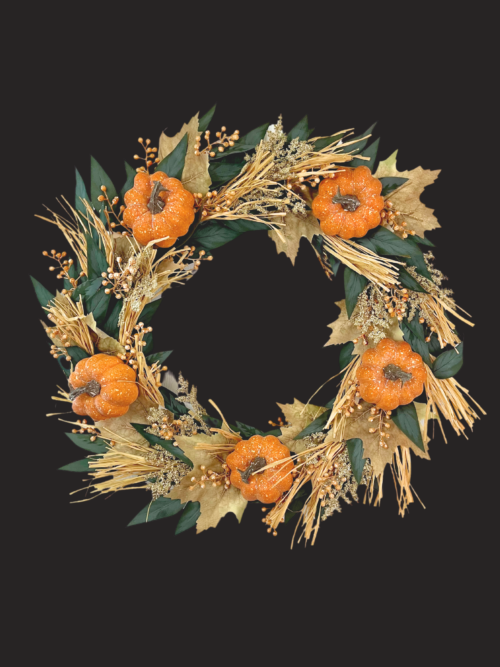 Orange Pumpkin Maple Leaf Wreath