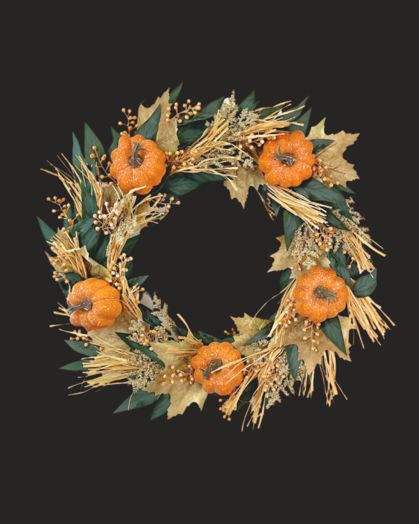 Orange Pumpkin Maple Leaf Wreath