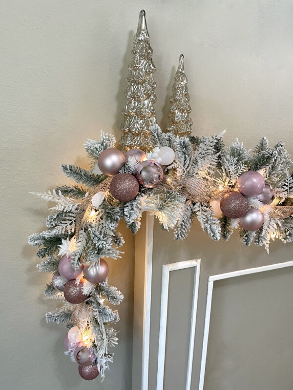 Pink and White Flocked Ornament Garland - Image 3