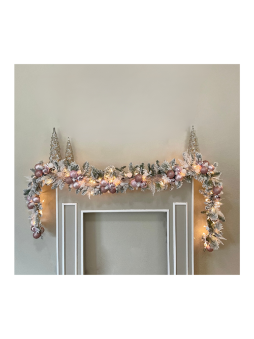 Pink and White Flocked Ornament Garland