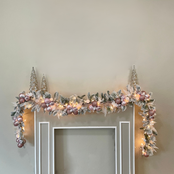 Pink and White Flocked Ornament Garland - Image 2