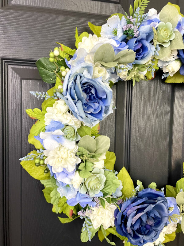 Baby Blue Peony Spring Wreath - Image 3