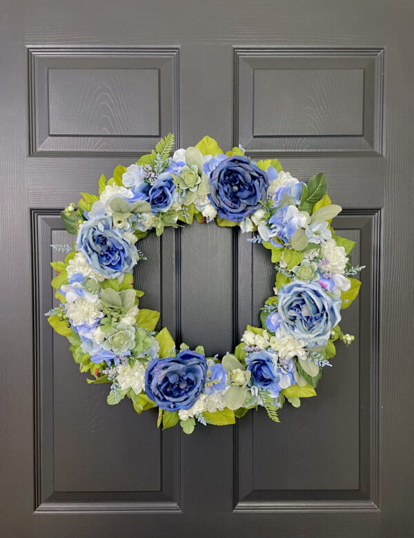Baby Blue Peony Spring Wreath - Image 2